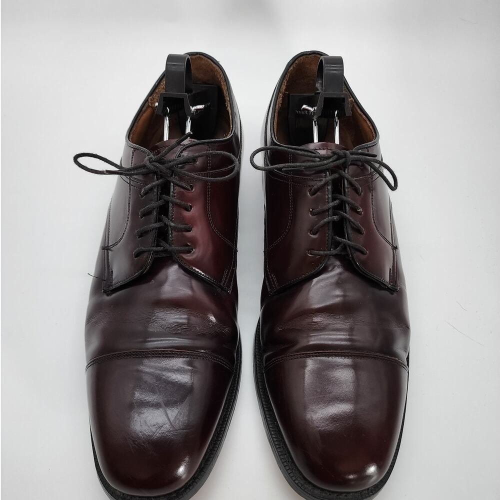 Johnston & Murphy Mens 10 Leather Cap-Toe Oxford Dress Shoes Burgundy Classic